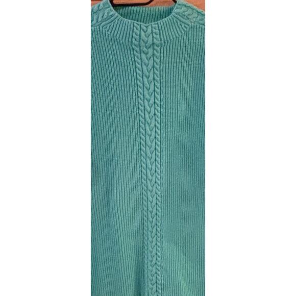 Talbots Sweater Pull Over Sz XL Cable & Rib Knit Teal Green Nylon Wool Blend - Picture 3 of 5